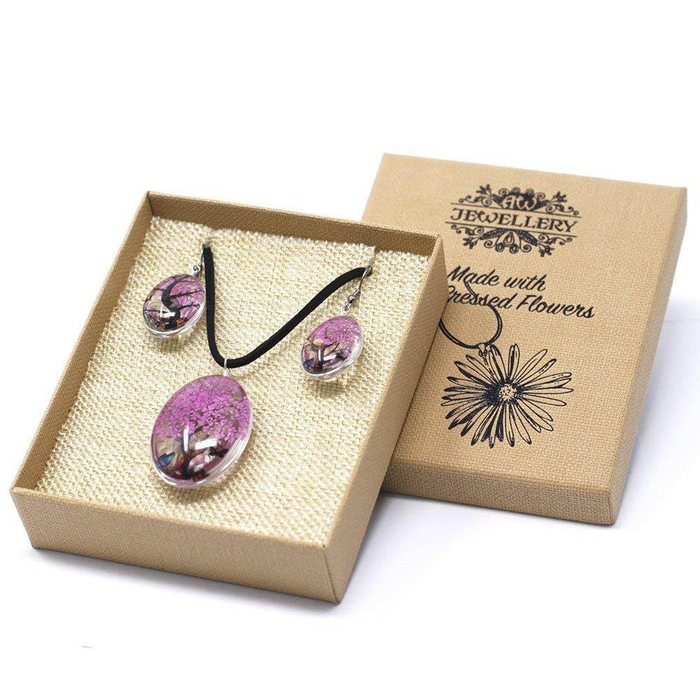 Pressed Real Flowers Jewelry- Bright Pink